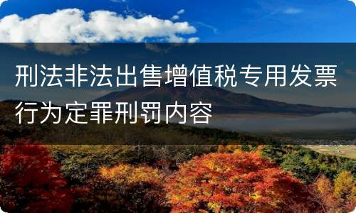 刑法非法出售增值税专用发票行为定罪刑罚内容