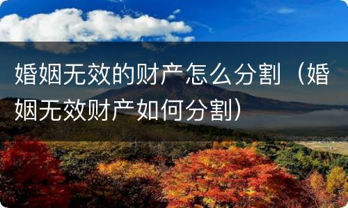 婚姻无效的财产怎么分割（婚姻无效财产如何分割）