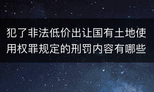 犯了非法低价出让国有土地使用权罪规定的刑罚内容有哪些