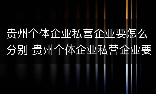 贵州个体企业私营企业要怎么分别 贵州个体企业私营企业要怎么分别纳税
