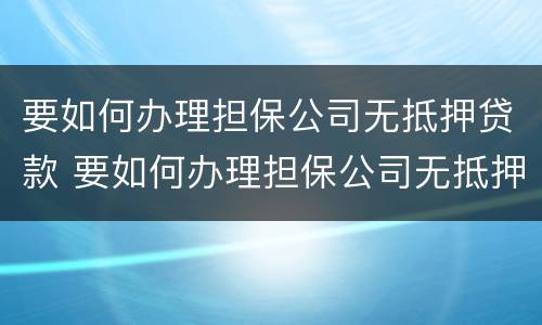 要如何办理担保公司无抵押贷款 要如何办理担保公司无抵押贷款呢