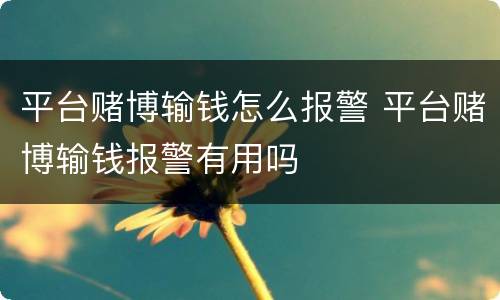 平台赌博输钱怎么报警 平台赌博输钱报警有用吗