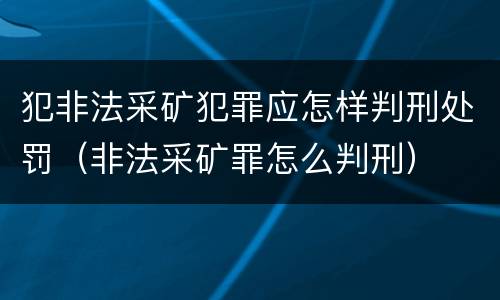 犯非法采矿犯罪应怎样判刑处罚（非法采矿罪怎么判刑）