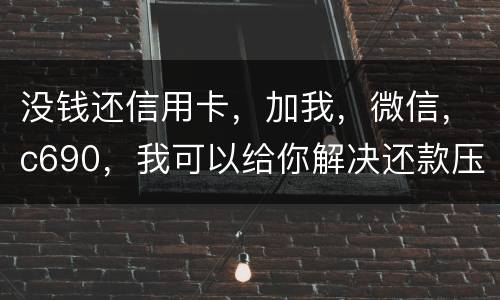 没钱还信用卡，加我，微信，c690，我可以给你解决还款压力。养好你自己的征信