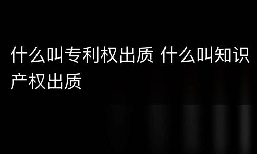 什么叫专利权出质 什么叫知识产权出质