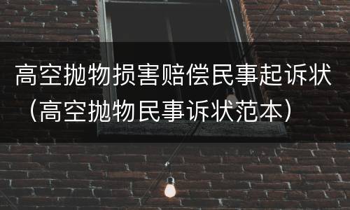 高空抛物损害赔偿民事起诉状（高空抛物民事诉状范本）