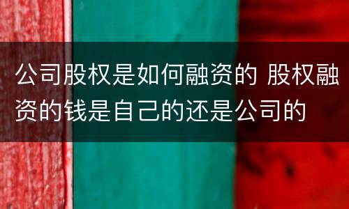 公司股权是如何融资的 股权融资的钱是自己的还是公司的