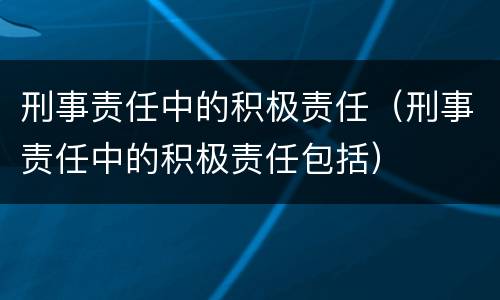刑事责任中的积极责任（刑事责任中的积极责任包括）