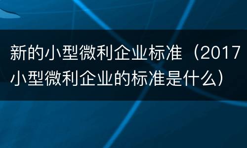 新的小型微利企业标准（2017小型微利企业的标准是什么）