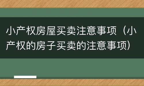 小产权房屋买卖注意事项（小产权的房子买卖的注意事项）