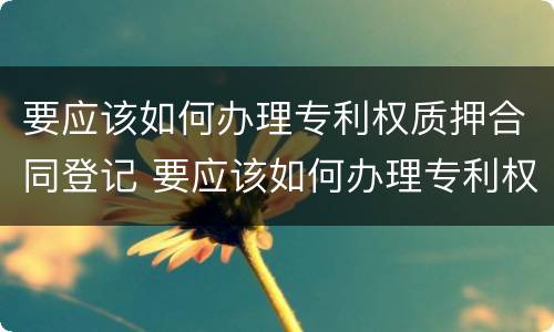 要应该如何办理专利权质押合同登记 要应该如何办理专利权质押合同登记呢