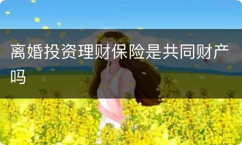 离婚投资理财保险是共同财产吗