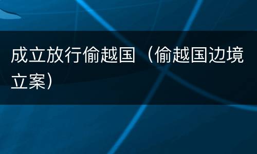 成立放行偷越国（偷越国边境立案）