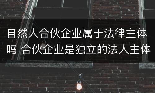 自然人合伙企业属于法律主体吗 合伙企业是独立的法人主体吗