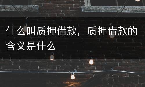 什么叫质押借款，质押借款的含义是什么
