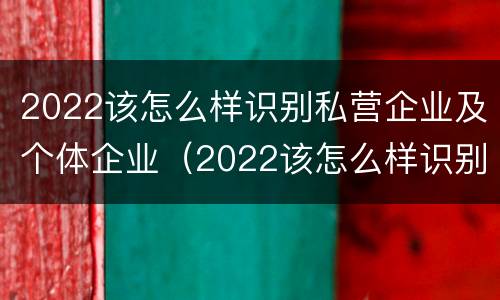2022该怎么样识别私营企业及个体企业（2022该怎么样识别私营企业及个体企业呢）