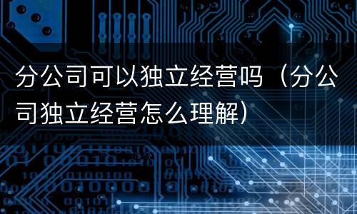 分公司可以独立经营吗（分公司独立经营怎么理解）