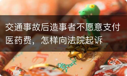 交通事故后造事者不愿意支付医药费，怎样向法院起诉