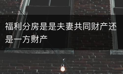 福利分房是是夫妻共同财产还是一方财产