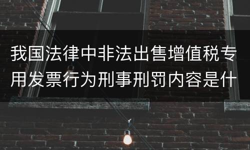 我国法律中非法出售增值税专用发票行为刑事刑罚内容是什么