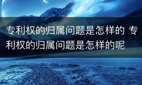 专利权的归属问题是怎样的 专利权的归属问题是怎样的呢