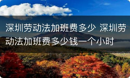 深圳劳动法加班费多少 深圳劳动法加班费多少钱一个小时