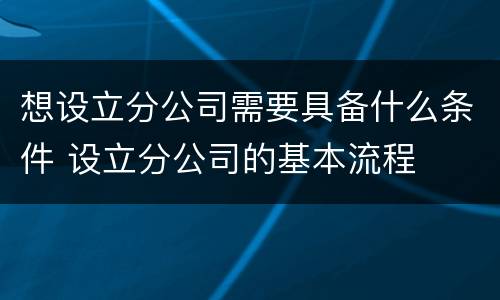 想设立分公司需要具备什么条件 设立分公司的基本流程