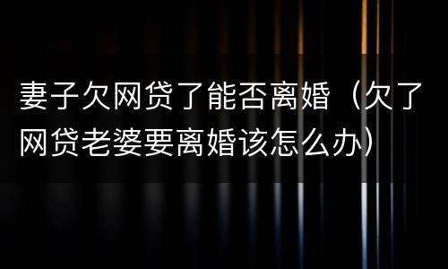 妻子欠网贷了能否离婚（欠了网贷老婆要离婚该怎么办）