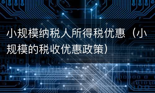 小规模纳税人所得税优惠（小规模的税收优惠政策）