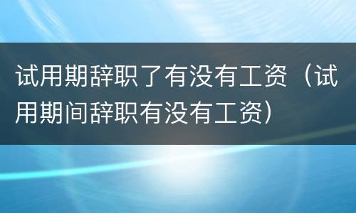 试用期辞职了有没有工资（试用期间辞职有没有工资）