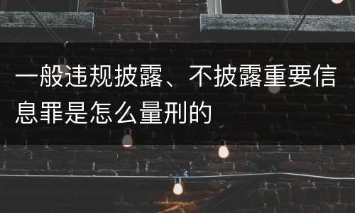 一般违规披露、不披露重要信息罪是怎么量刑的