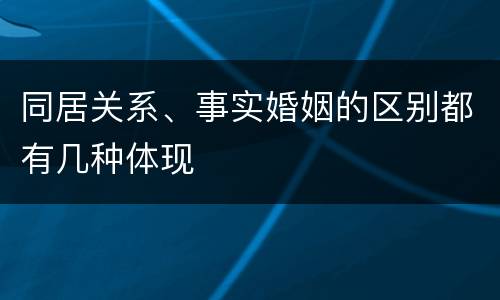 同居关系、事实婚姻的区别都有几种体现