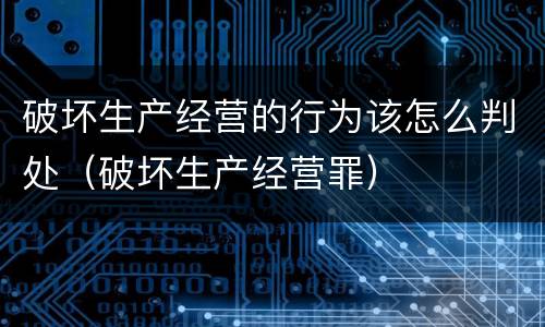 破坏生产经营的行为该怎么判处（破坏生产经营罪）