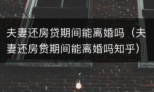 夫妻还房贷期间能离婚吗（夫妻还房贷期间能离婚吗知乎）