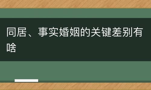 同居、事实婚姻的关键差别有啥