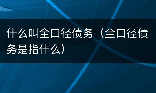 什么叫全口径债务（全口径债务是指什么）