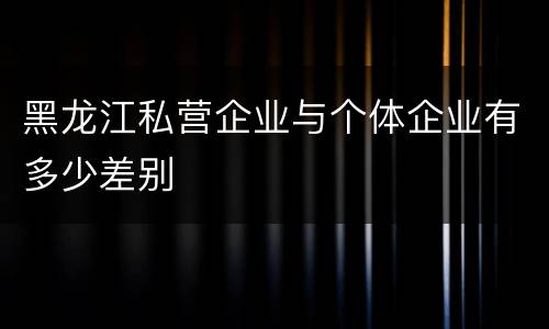 黑龙江私营企业与个体企业有多少差别