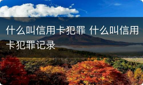 什么叫信用卡犯罪 什么叫信用卡犯罪记录