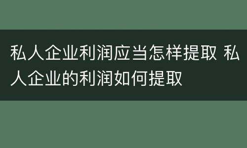 私人企业利润应当怎样提取 私人企业的利润如何提取