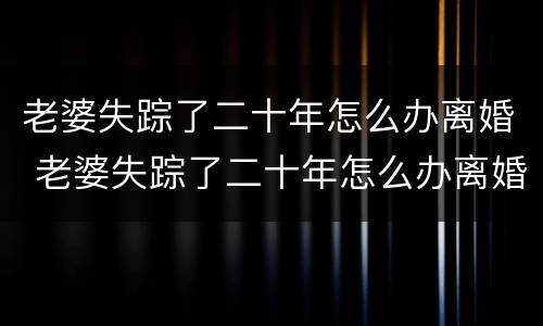 老婆失踪了二十年怎么办离婚 老婆失踪了二十年怎么办离婚了