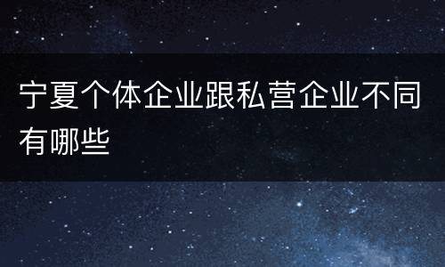 宁夏个体企业跟私营企业不同有哪些