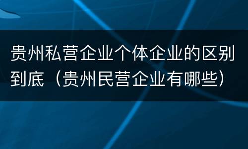 贵州私营企业个体企业的区别到底（贵州民营企业有哪些）
