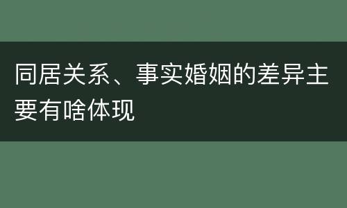 同居关系、事实婚姻的差异主要有啥体现
