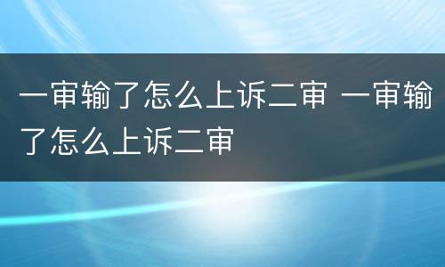 一审输了怎么上诉二审 一审输了怎么上诉二审