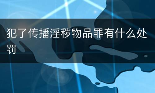犯了传播淫秽物品罪有什么处罚