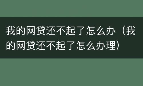 我的网贷还不起了怎么办（我的网贷还不起了怎么办理）