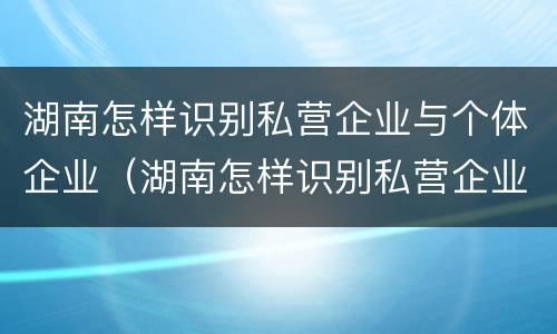 湖南怎样识别私营企业与个体企业（湖南怎样识别私营企业与个体企业的关系）