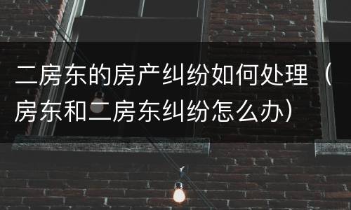 二房东的房产纠纷如何处理（房东和二房东纠纷怎么办）
