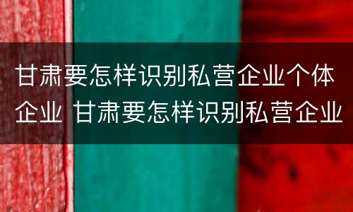 甘肃要怎样识别私营企业个体企业 甘肃要怎样识别私营企业个体企业名录
