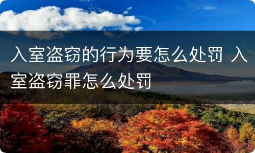 入室盗窃的行为要怎么处罚 入室盗窃罪怎么处罚